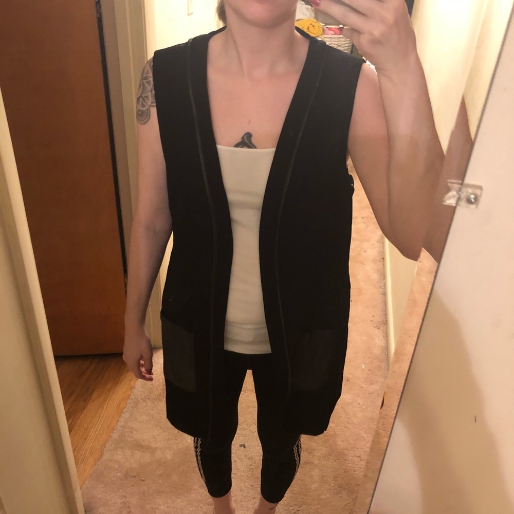 Black vest with faux leather details size 4